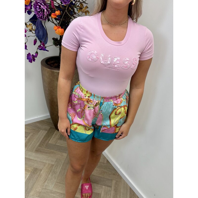 T-Shirt Logo Sequins pink Guess 510