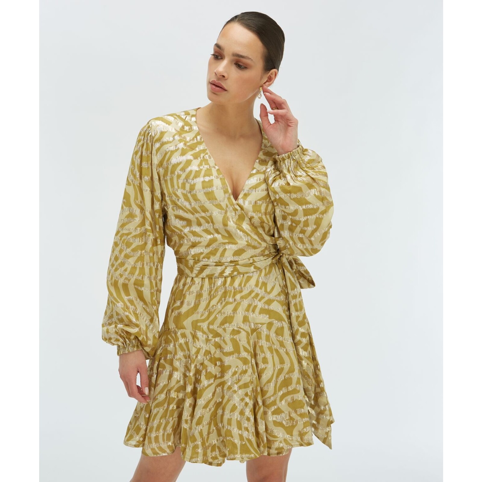 JoshV Overslag Jurk  Aliya Lurex  Gold Green JoshV