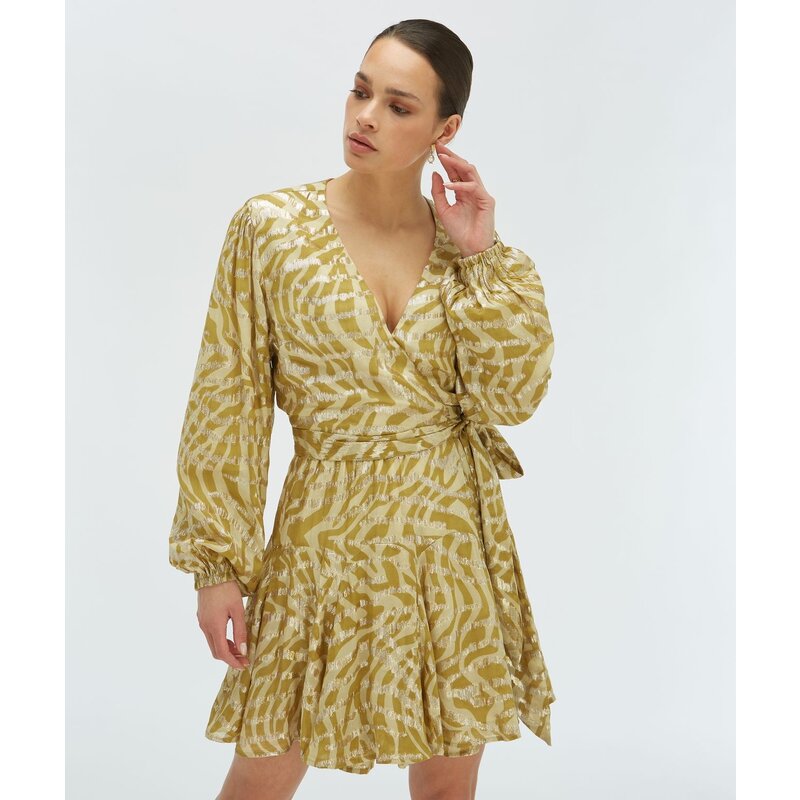 Overslag Jurk  Aliya Lurex  Gold Green JoshV