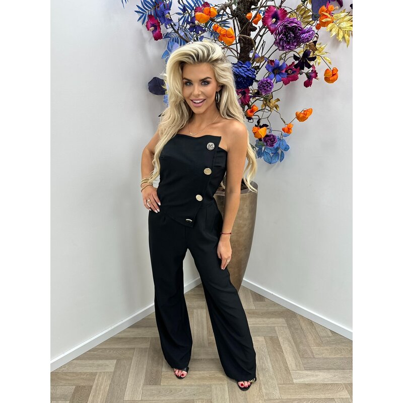 Jumpsuit Button Strapless Black