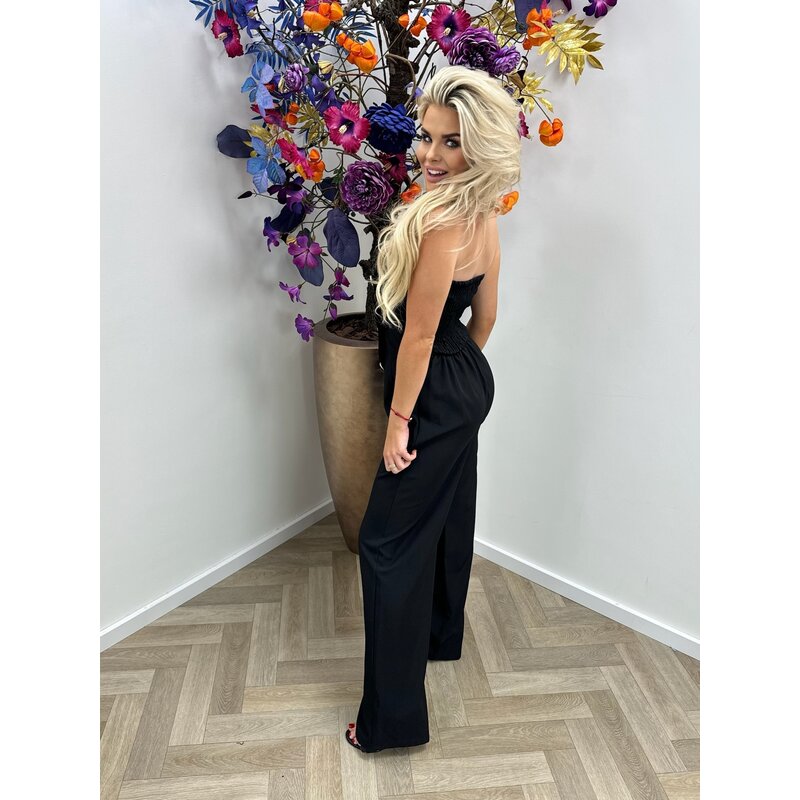 Jumpsuit Button Strapless Black