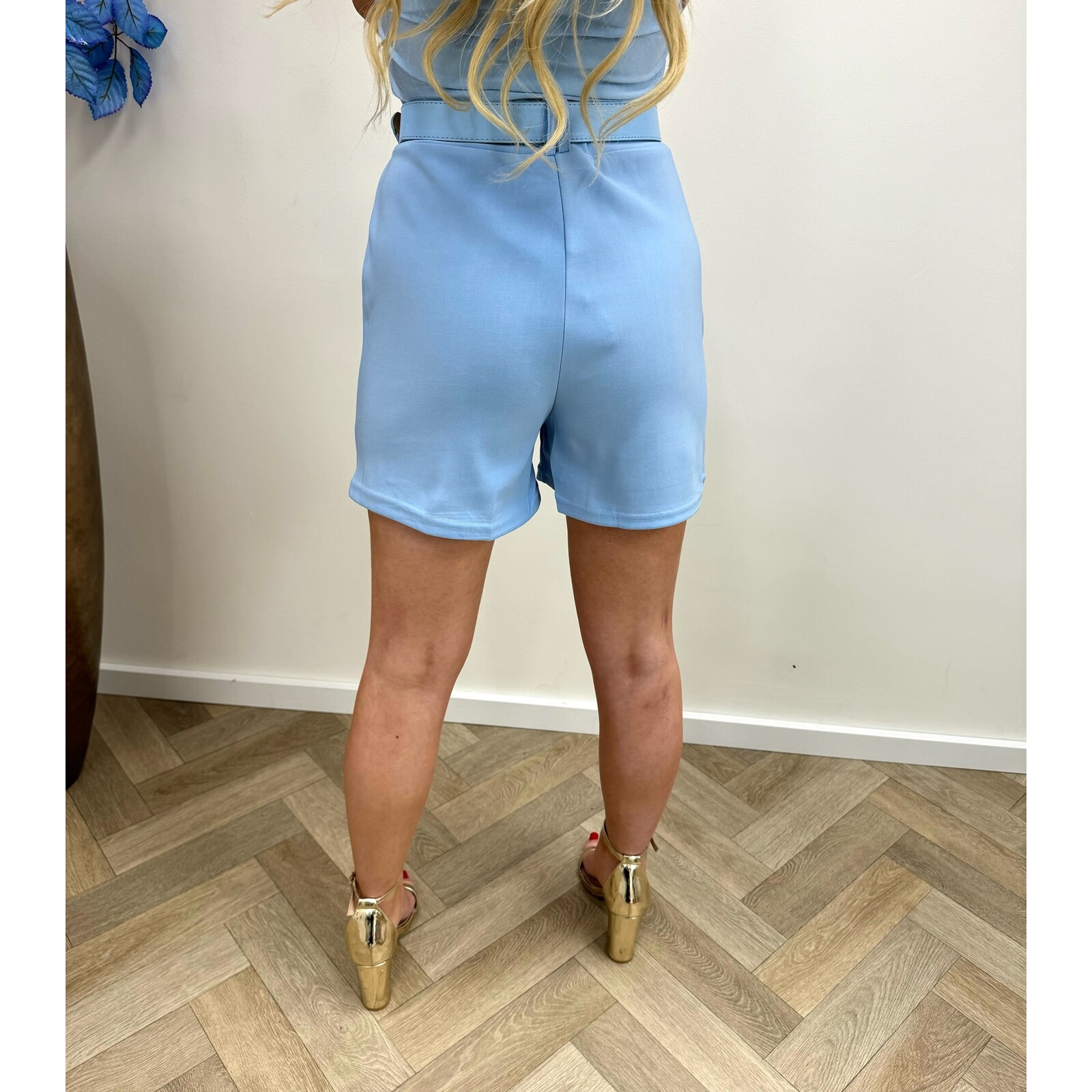 Short Button With Belt Blue  55173
