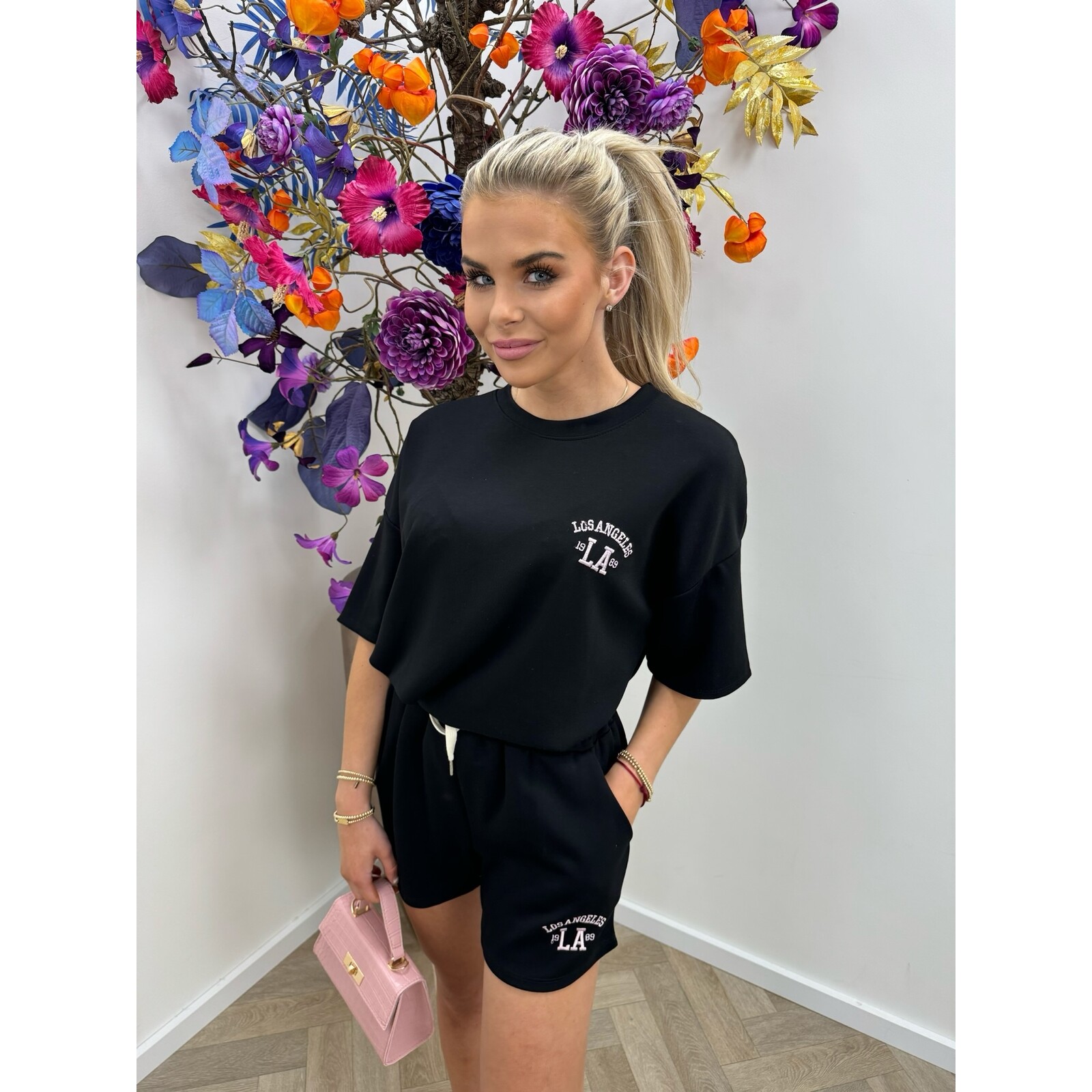 Set Los Angeles With Pink Logo Black