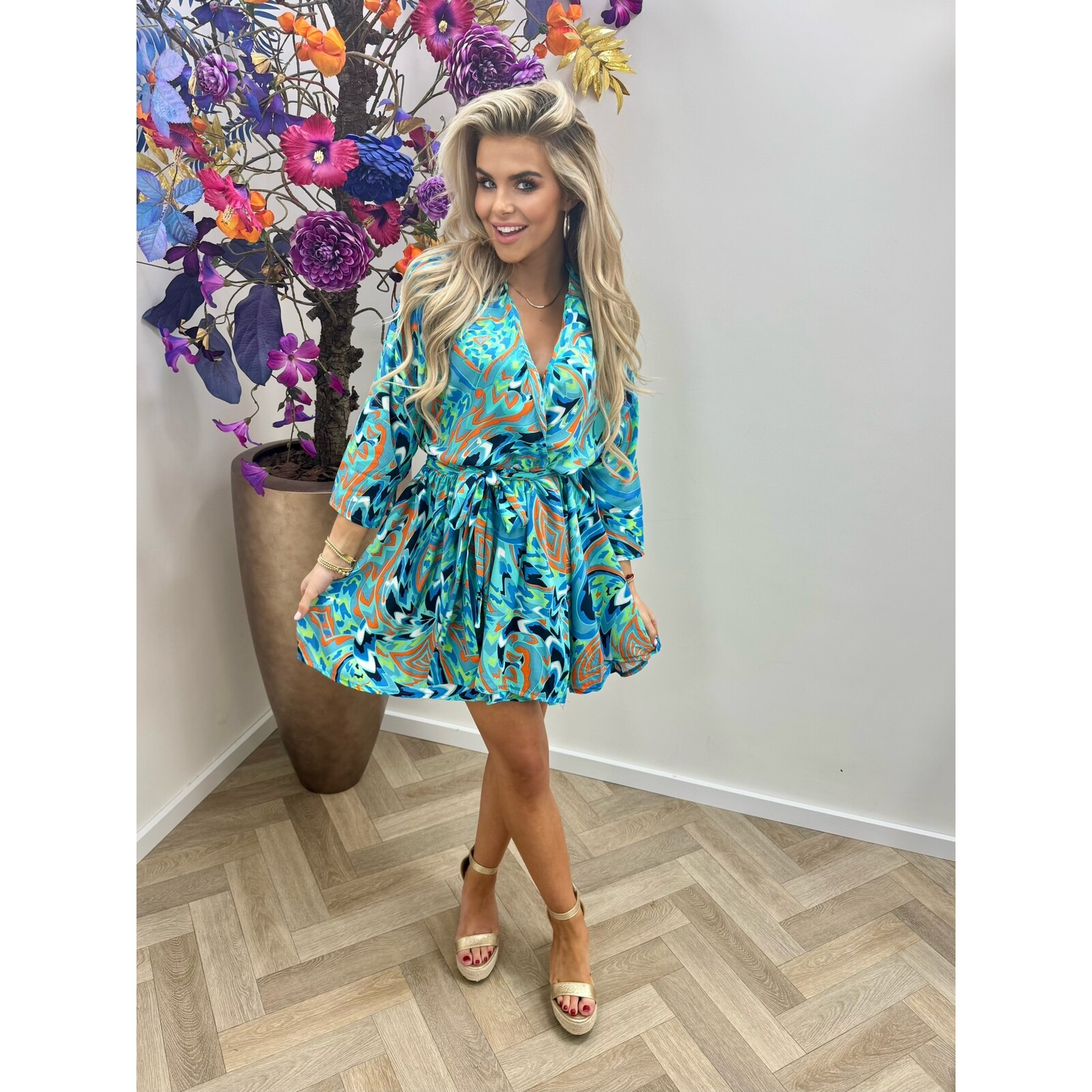 Dress Tropical Colors Aqua  FL-319-3 (WEB ONLY)