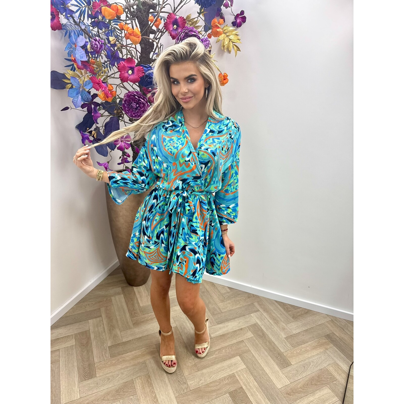 Dress Tropical Colors Aqua  FL-319-3 (WEB ONLY)