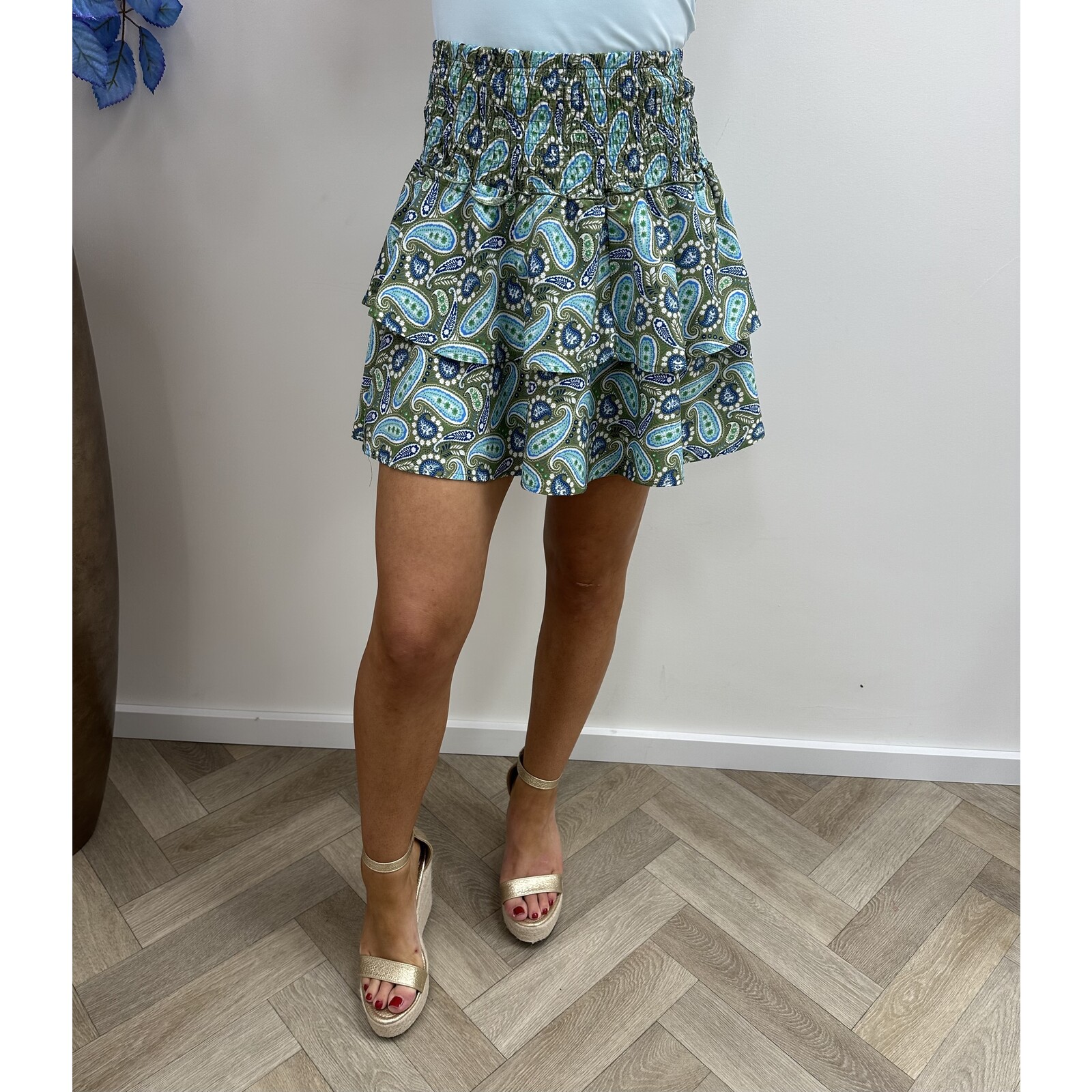Skirt Ruffle Print Blue Green  G18-2