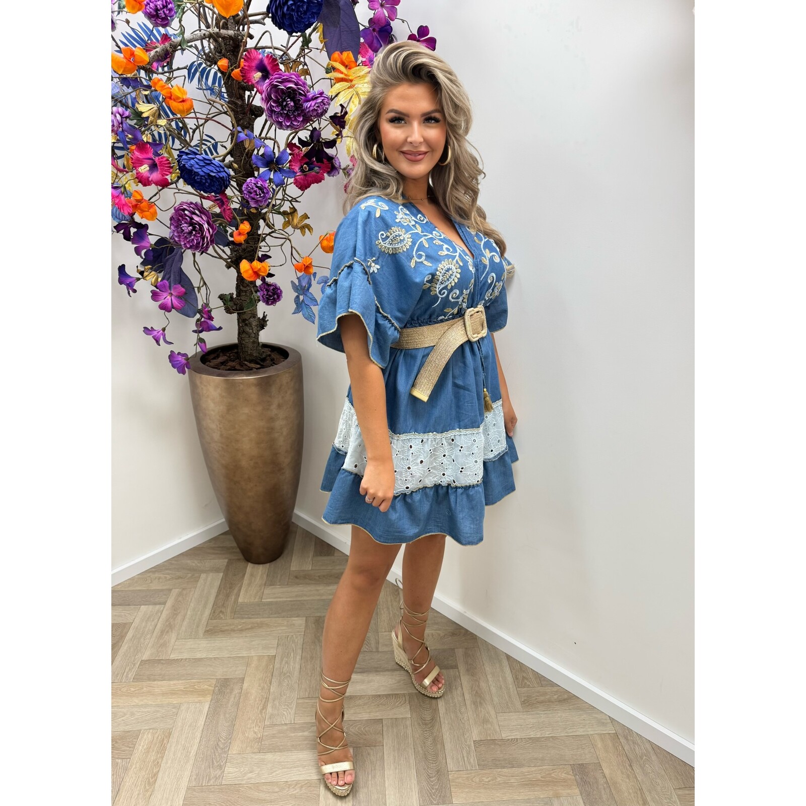 Dress Denim Broderie Light Denim Baquero-18