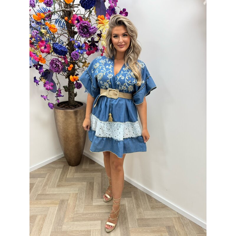 Dress Denim Broderie Light Denim Baquero-18