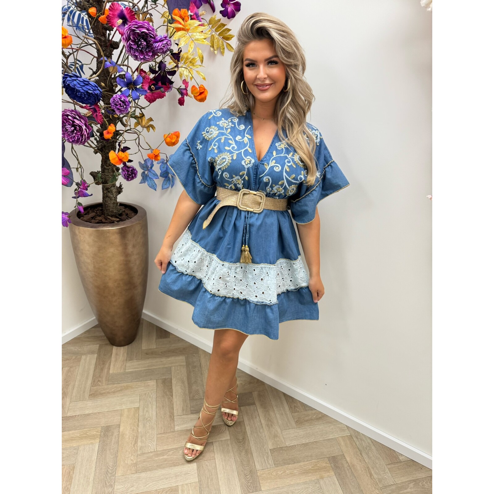 Dress Denim Broderie Light Denim Baquero-18