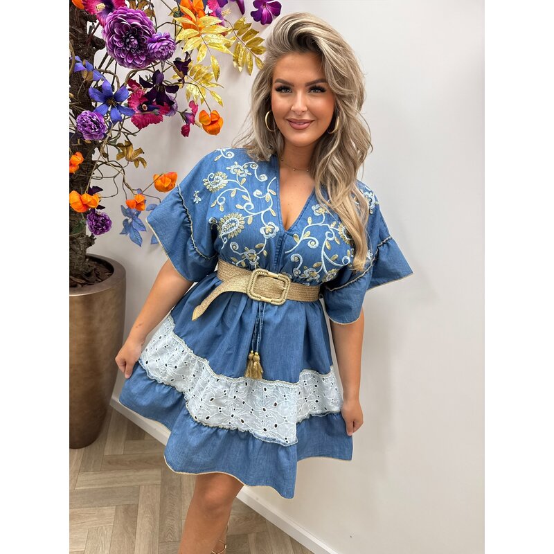 Dress Denim Broderie Light Denim Baquero-18