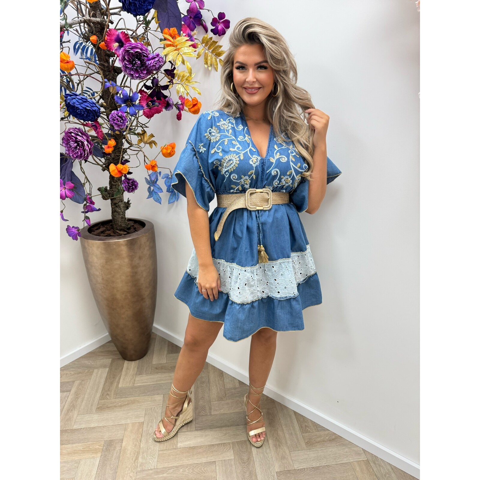 Dress Denim Broderie Light Denim Baquero-18