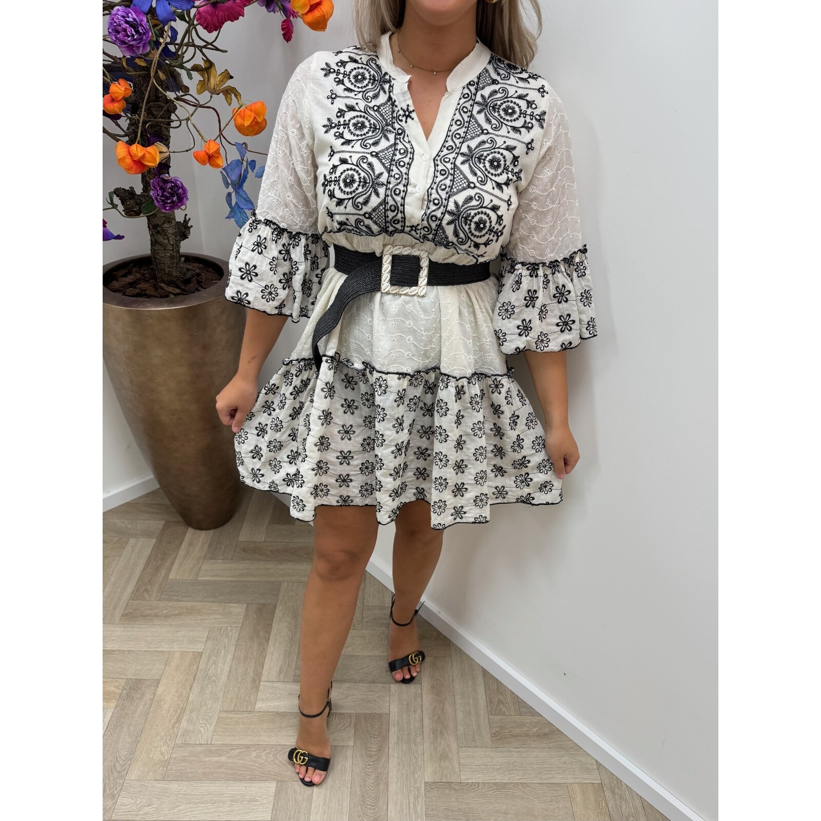 Dress Broderie Flowers  Black Jott-337