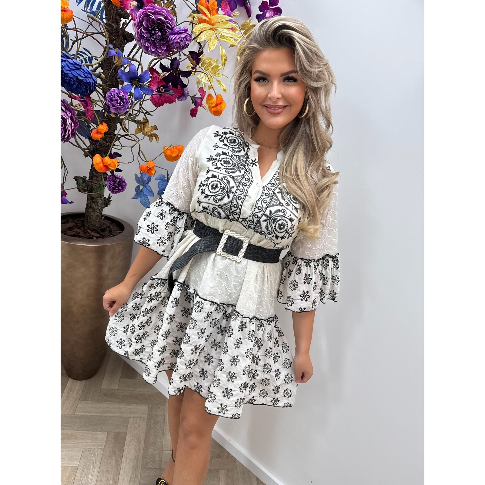 Dress Broderie Flowers  Black Jott-337