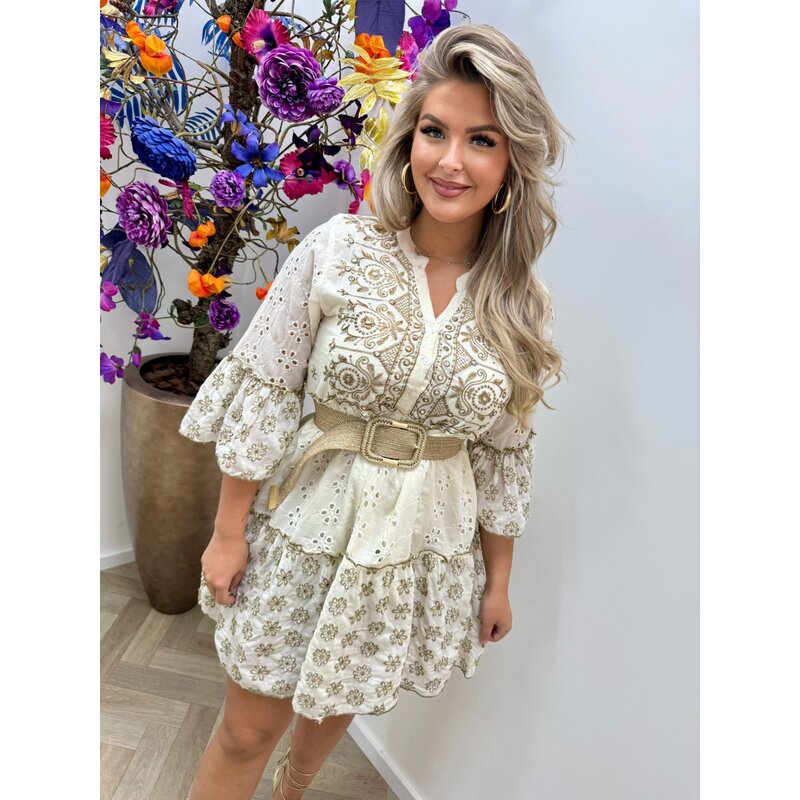 Dress Broderie Flowers  Taupe Jott-337