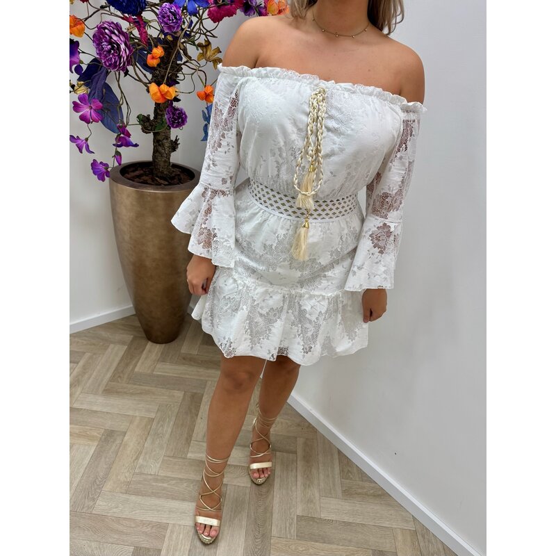 Off Shoulder Dress Ibiza Lace  White YJD1210