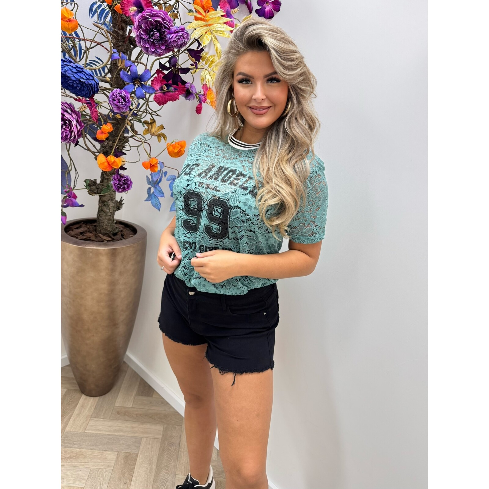 Lace T-shirt Los Angeles turquoise