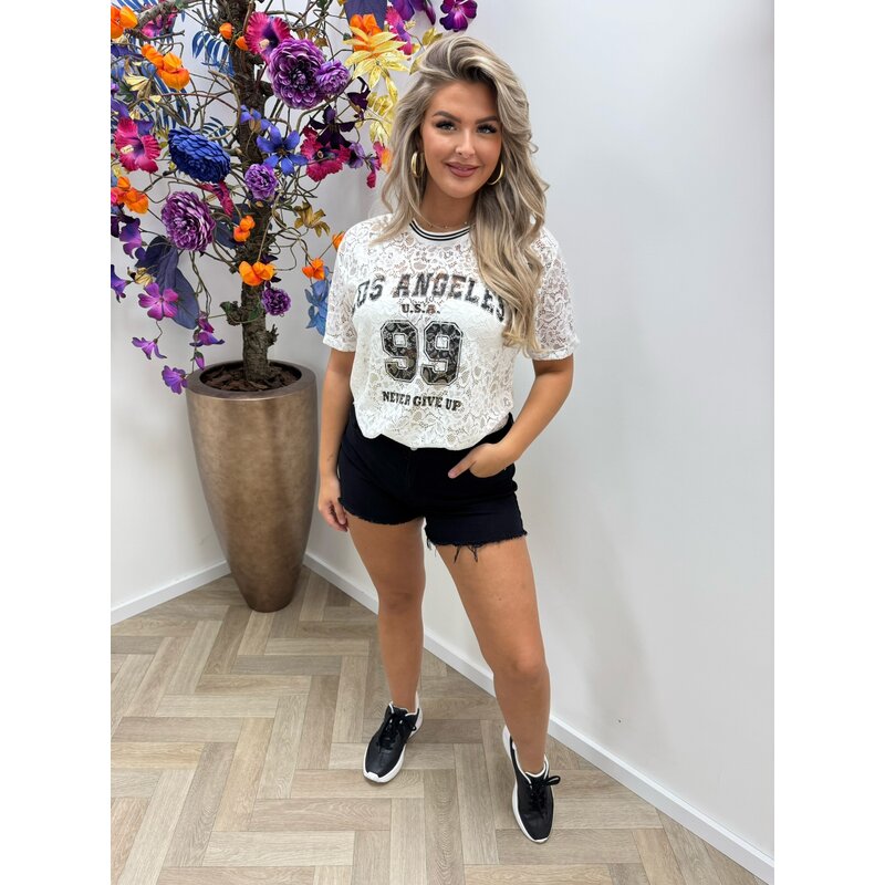 Lace T-shirt Los Angeles White