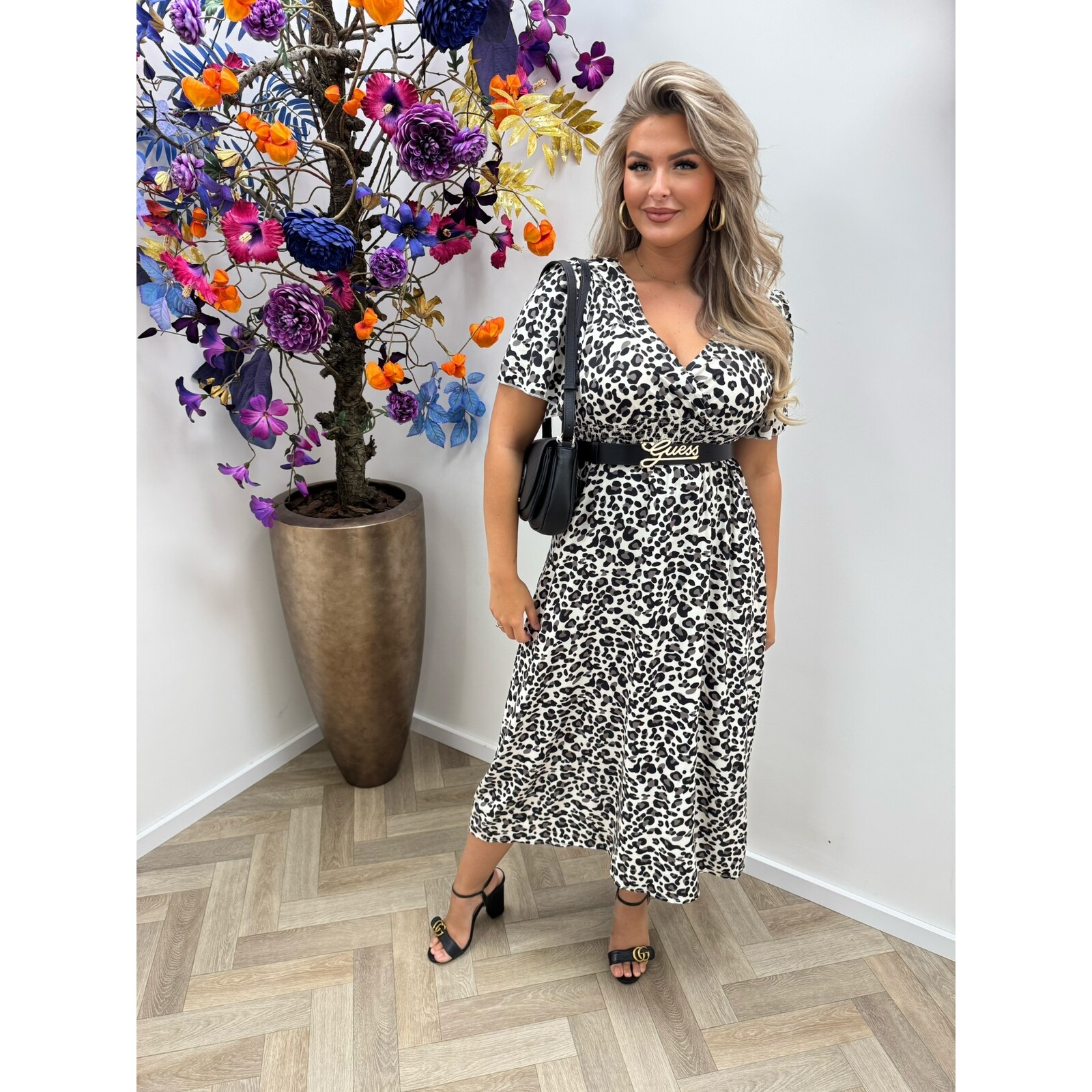Long Fashion Leopard Dress Grey 77206