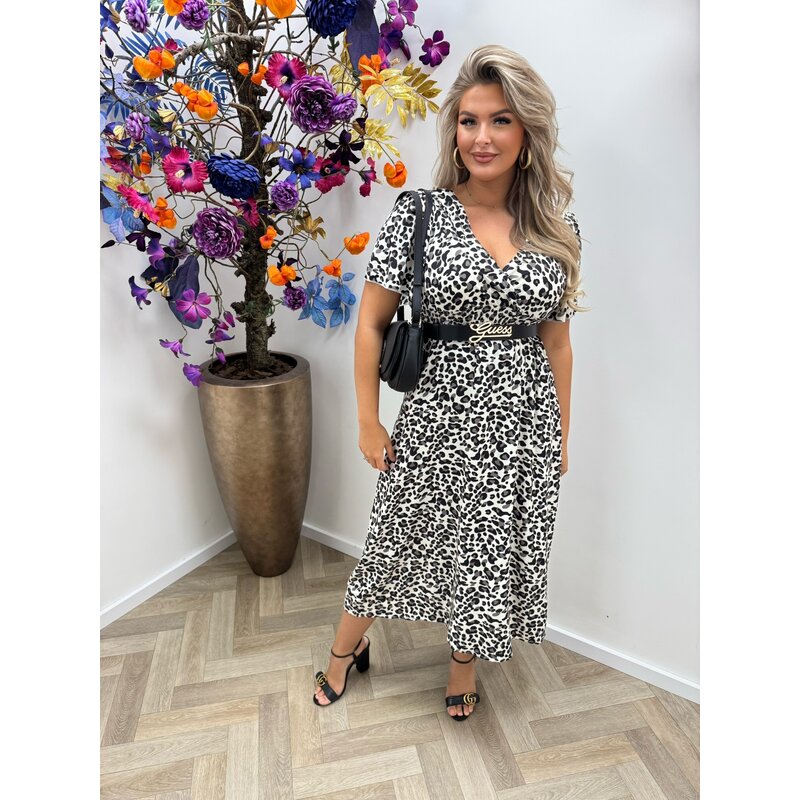 Long Fashion Leopard Dress Grey 77206