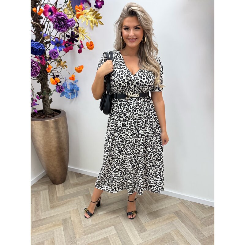 Long Fashion Leopard Dress Grey 77206