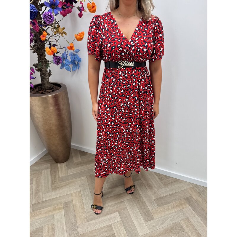 Long Fashion Leopard Dress Red  77206