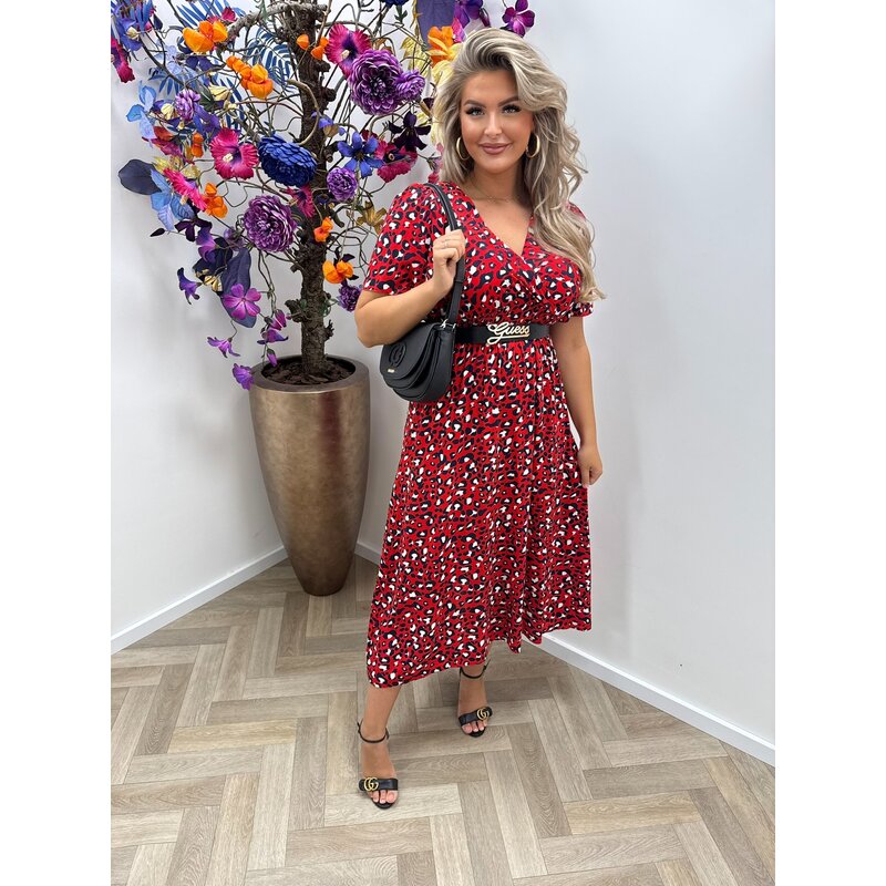 Long Fashion Leopard Dress Red  77206