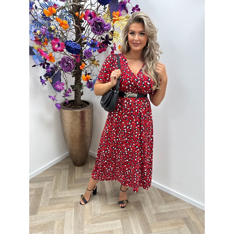 Long Fashion Leopard Dress Red  77206