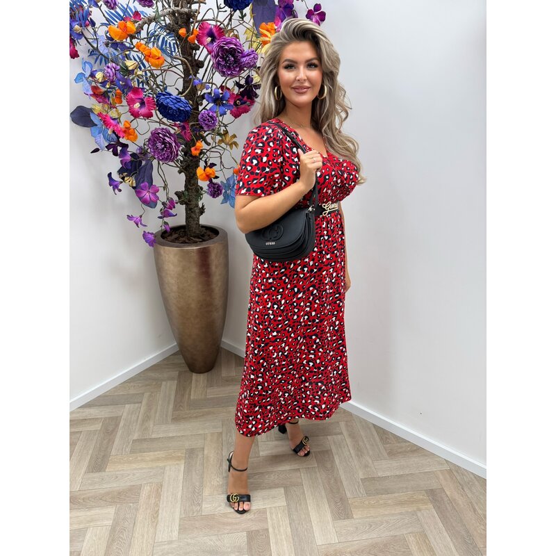 Long Fashion Leopard Dress Red  77206