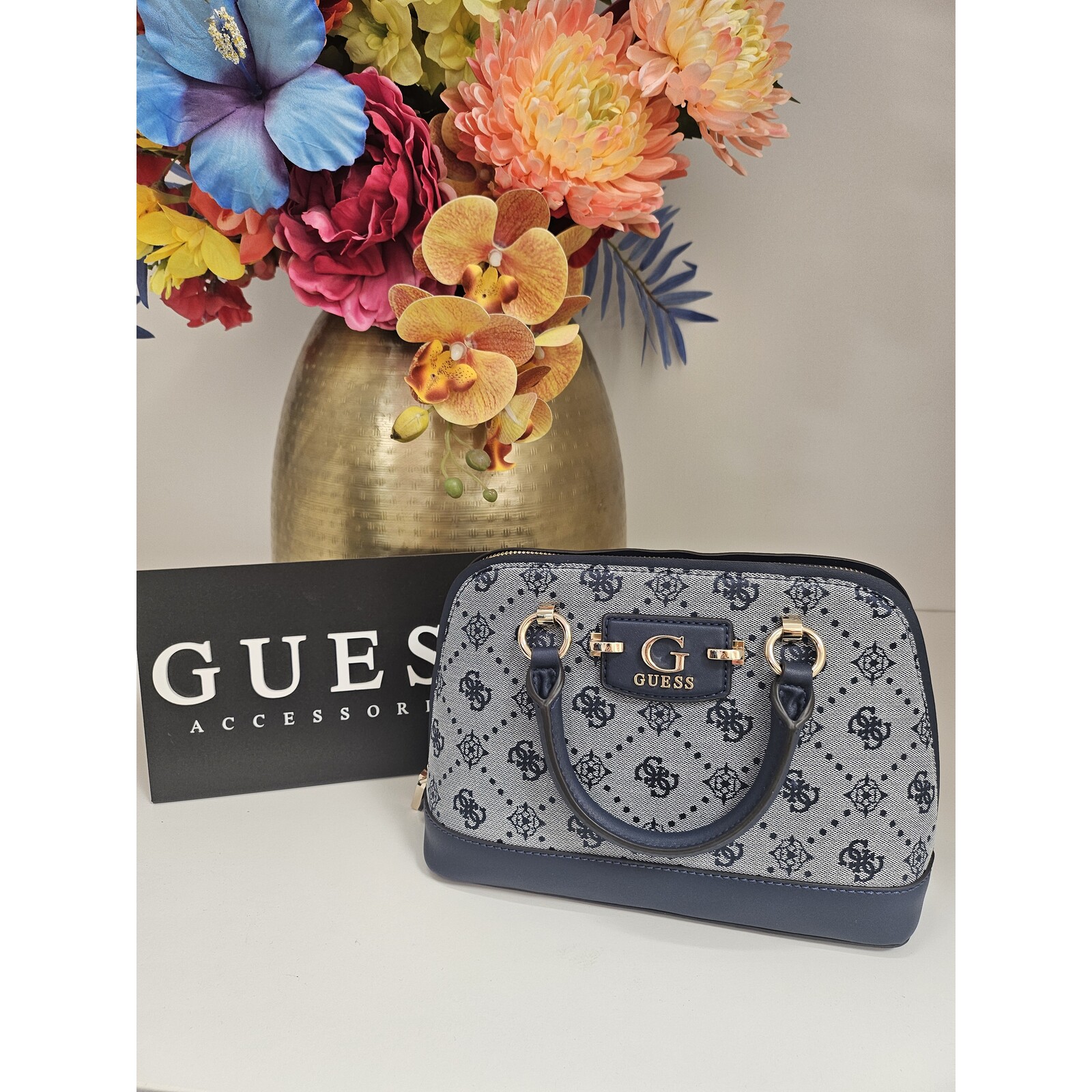 Guess Satchel Bag Neda Dome Logo Navy Guess 544