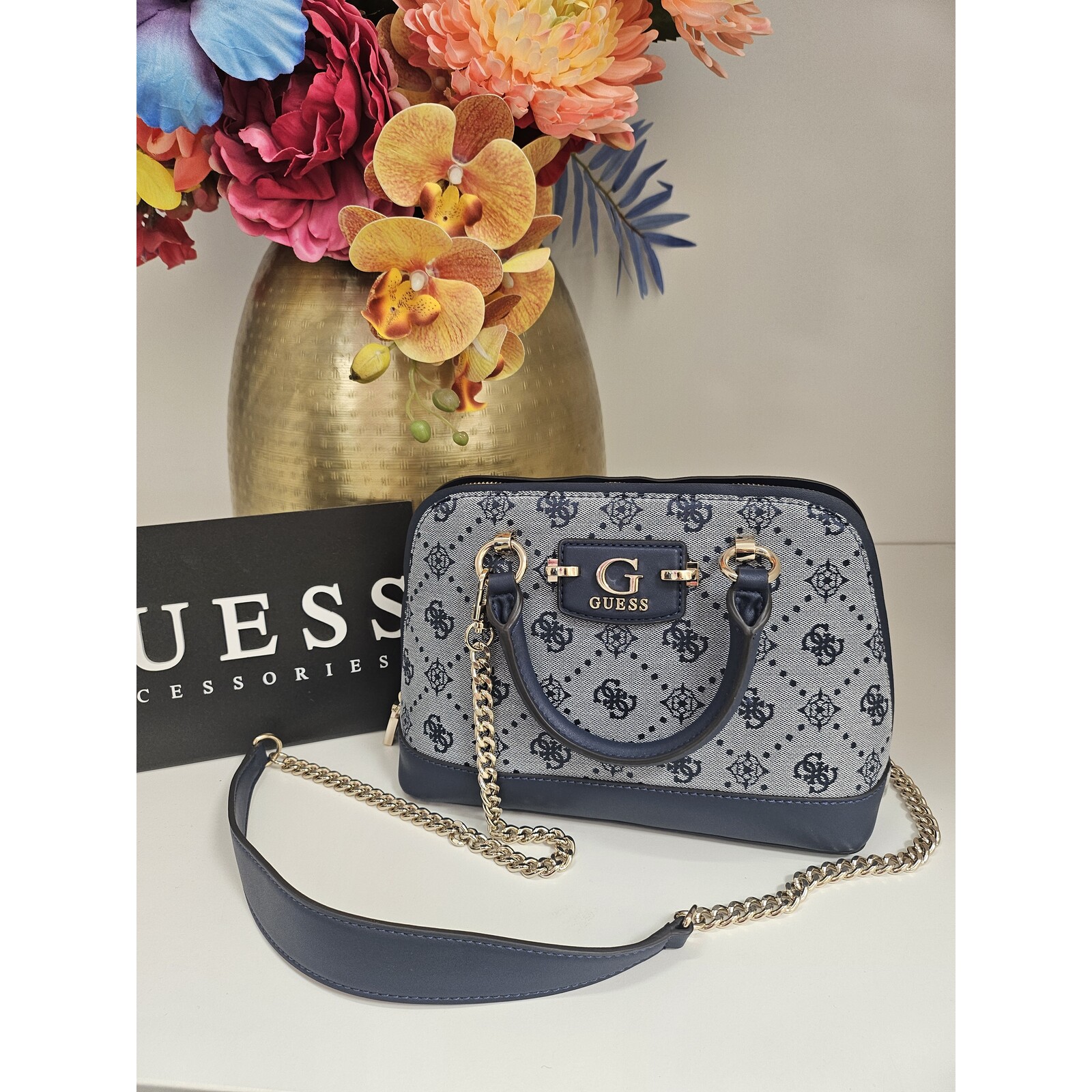 Guess Satchel Bag Neda Dome Logo Navy Guess 544