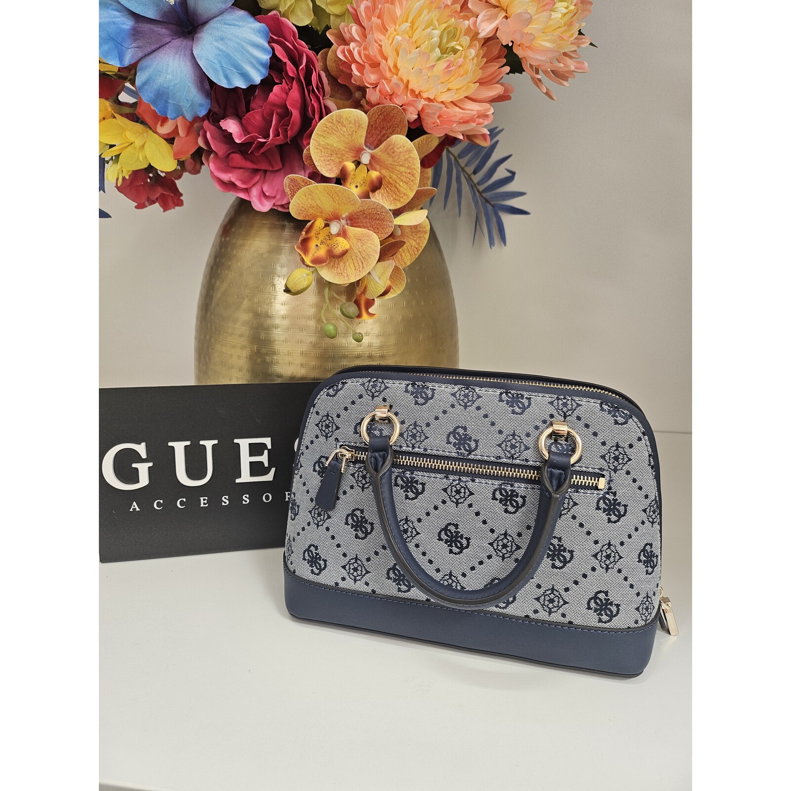 Guess Satchel Bag Neda Dome Logo Navy Guess 544