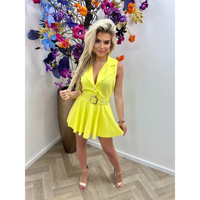 Jumpsuit Peplum with Belt Yellow
