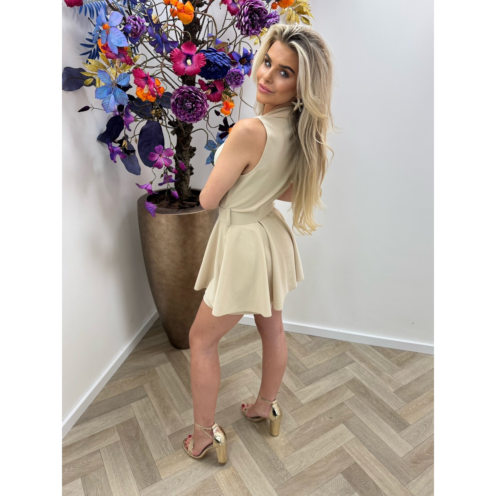 Jumpsuit Peplum with Belt Beige