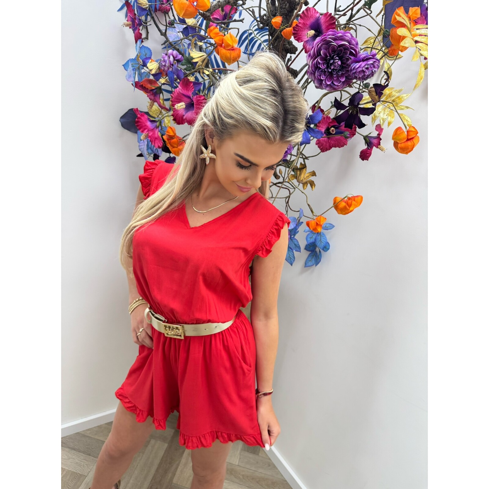 Jumpsuit Mini ruffle Red CM310-2
