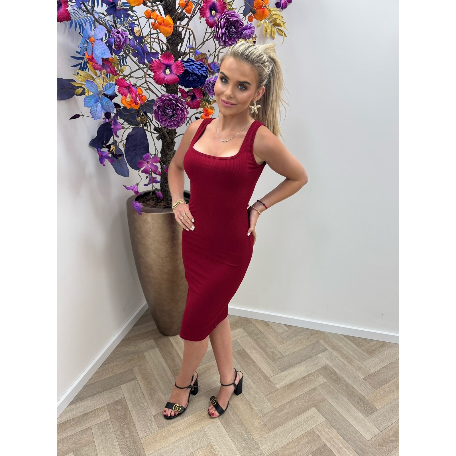 Basic Rib Dress Sanne Bordeaux