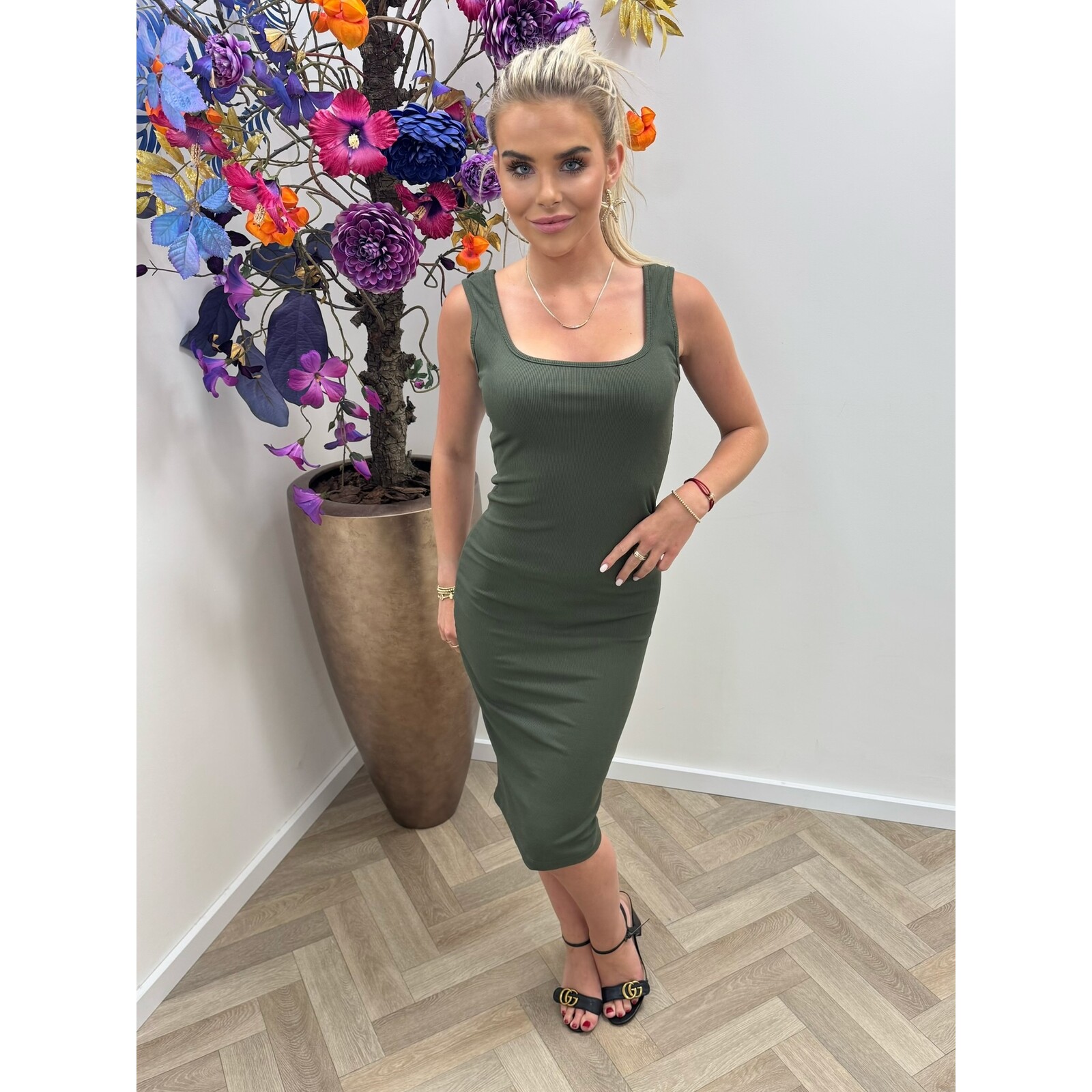 Basic Rib Dress Sanne Army