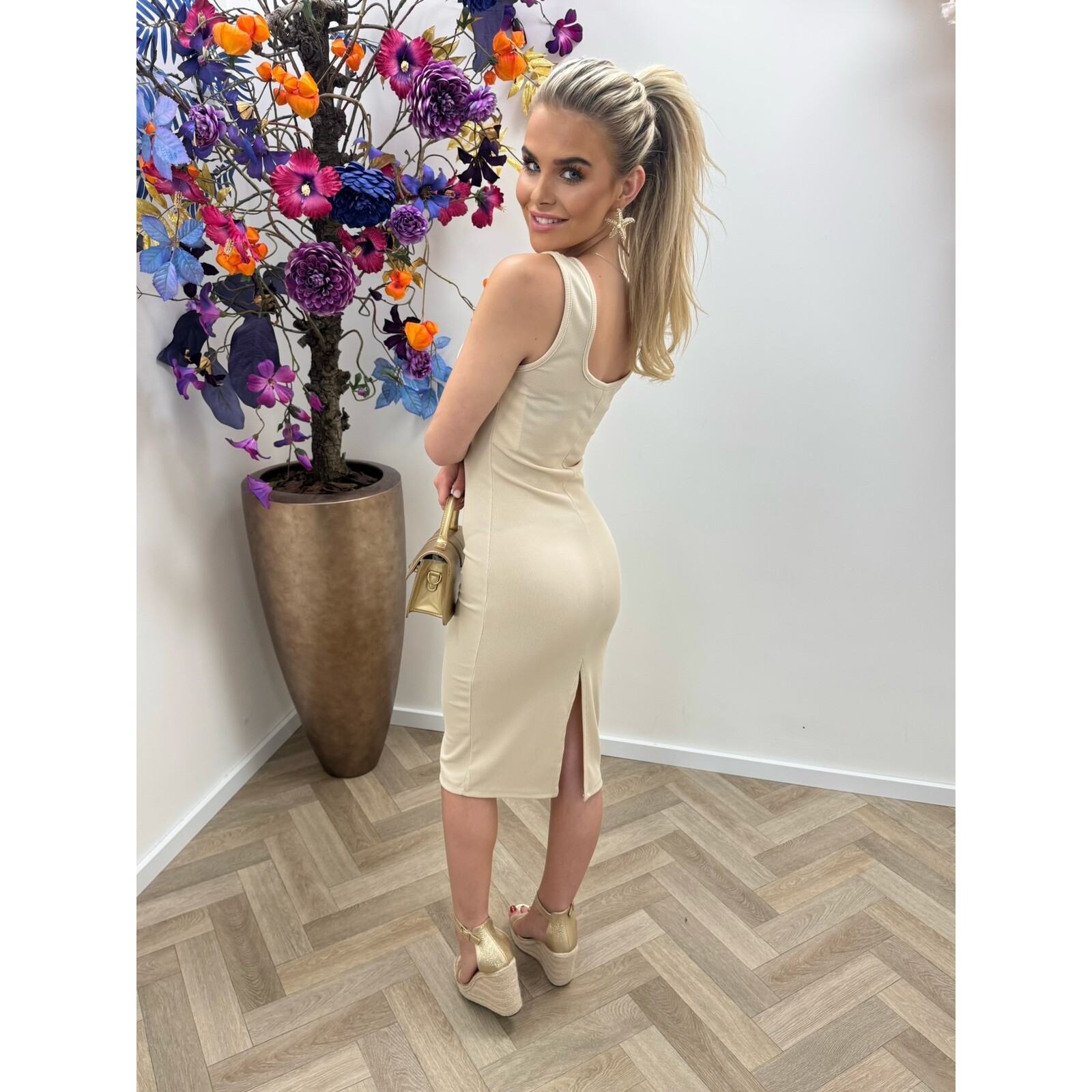 Basic Rib Dress Sanne Beige
