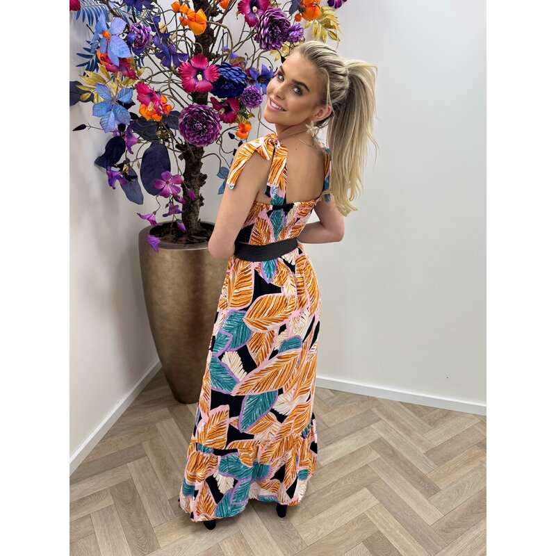 Long Dress Tropical Flowers Black FL378-1