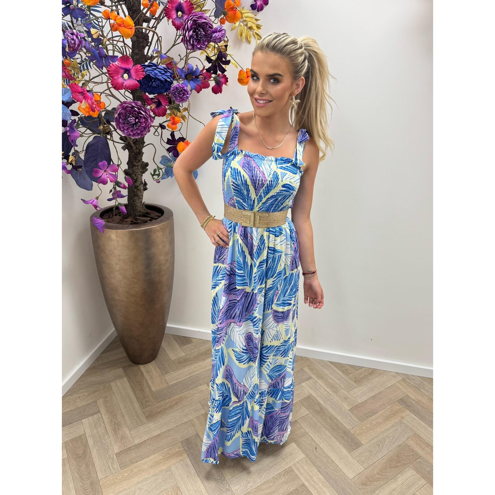 Long Dress Tropical Flowers Purple  FL378-1