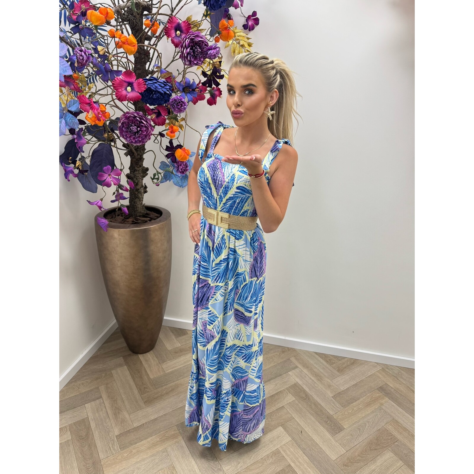 Long Dress Tropical Flowers Purple  FL378-1