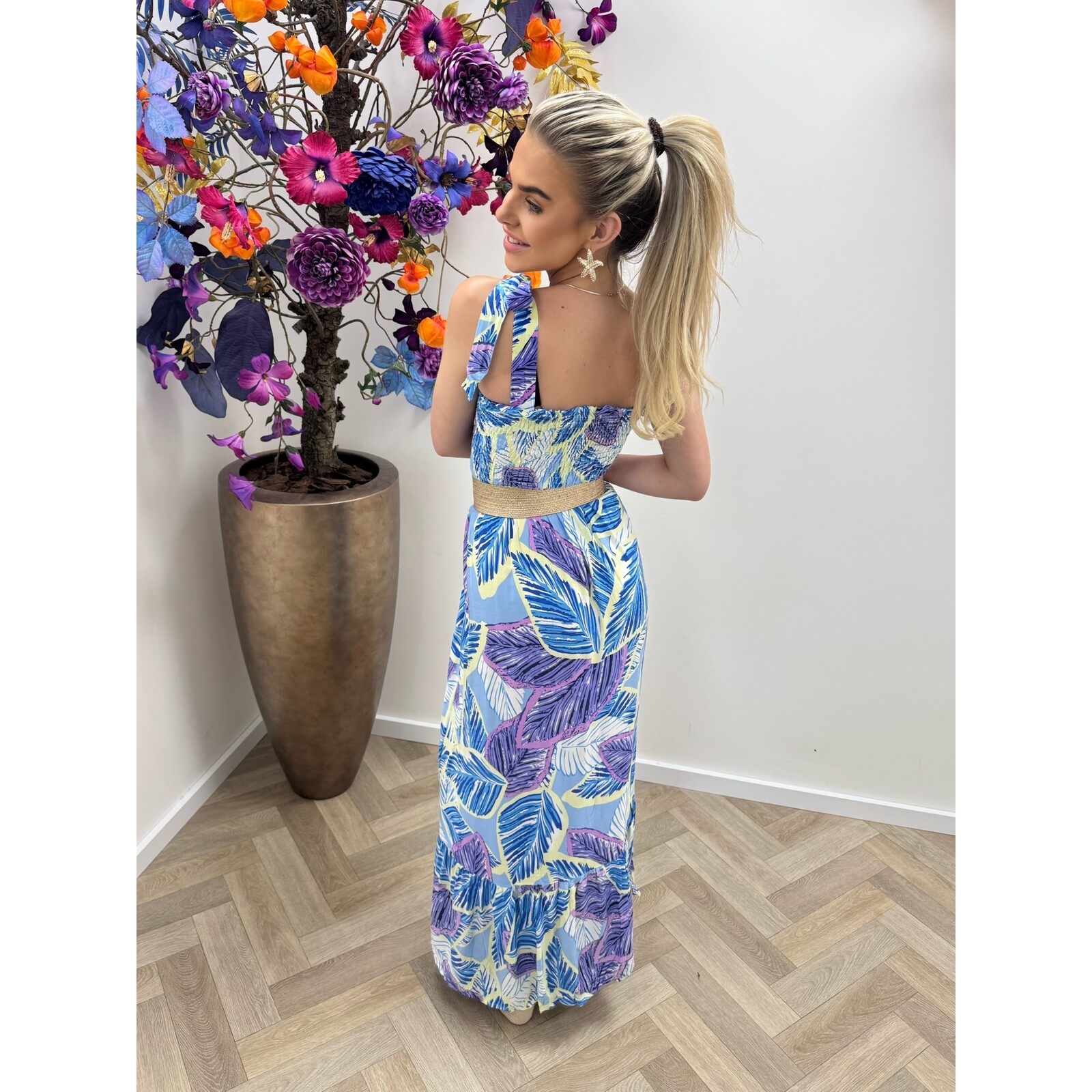 Long Dress Tropical Flowers Purple  FL378-1
