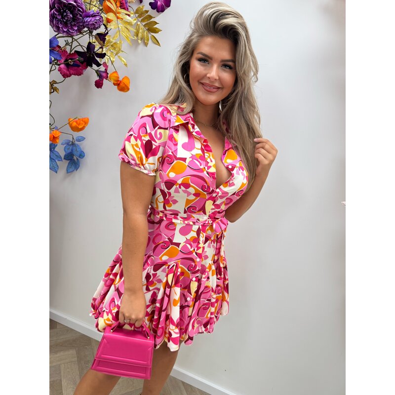 Dress Retro Print Pink CY3423C