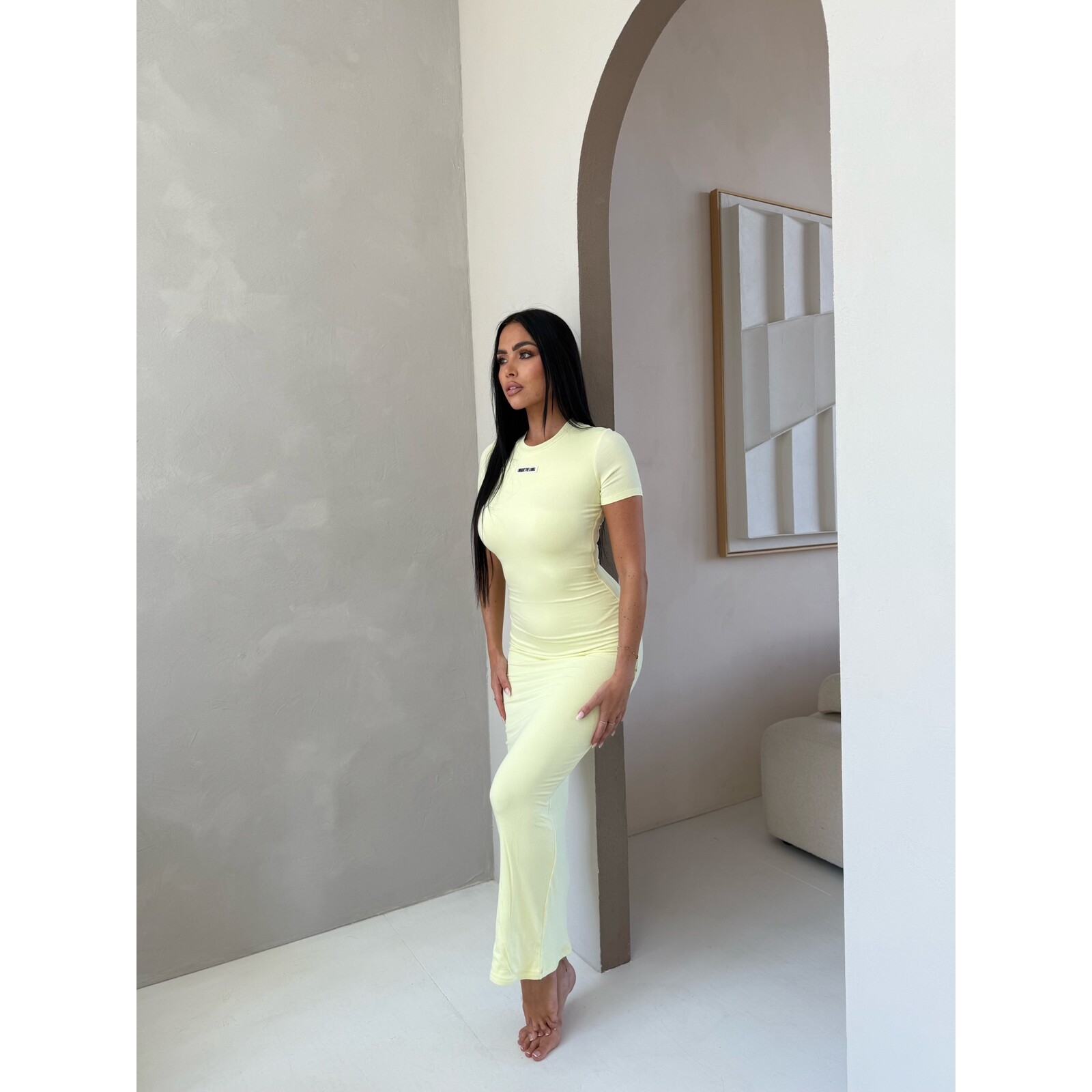 Unique The Label Rib Dress Donna Unique Soft Yellow  The Label