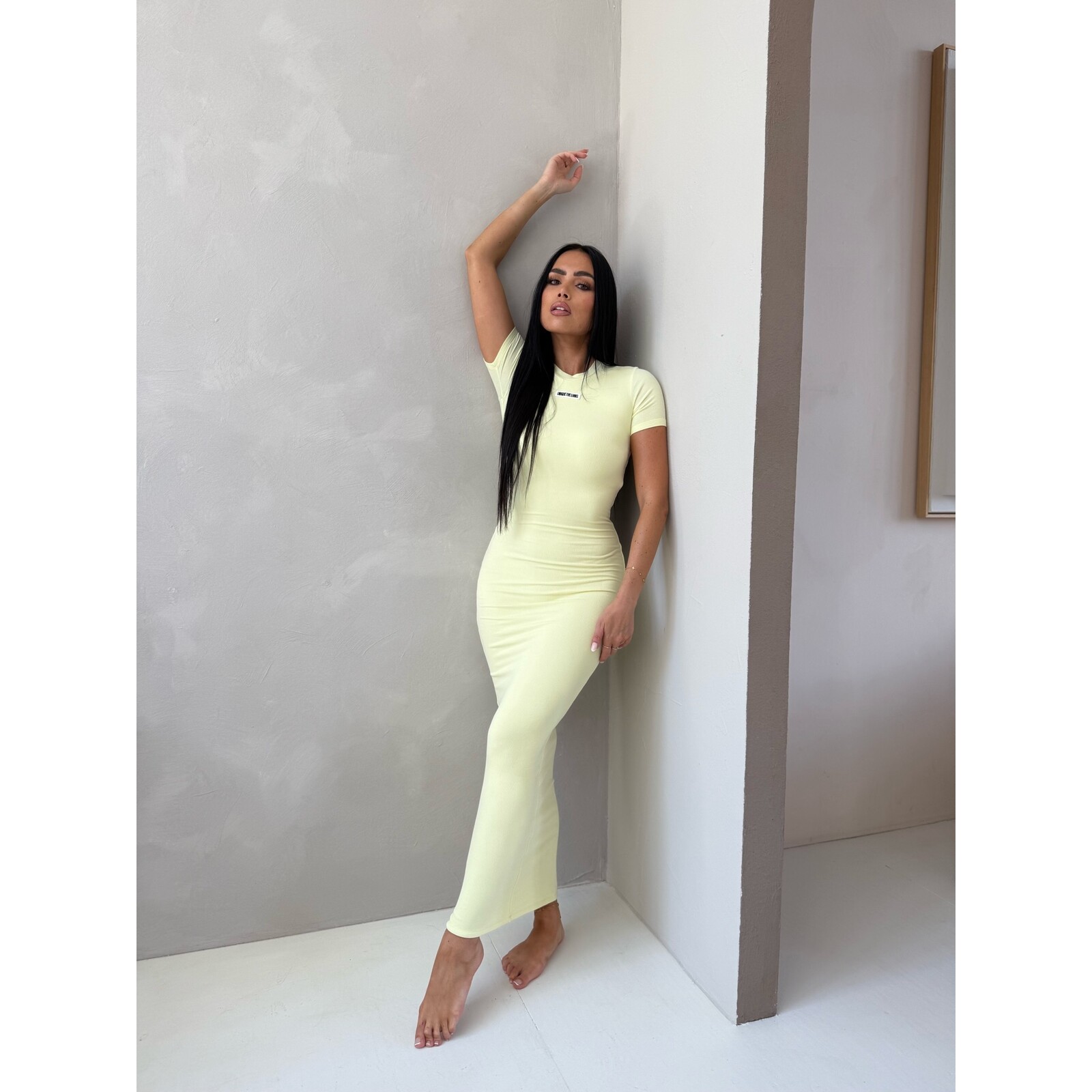 Unique The Label Rib Dress Donna Unique Soft Yellow  The Label