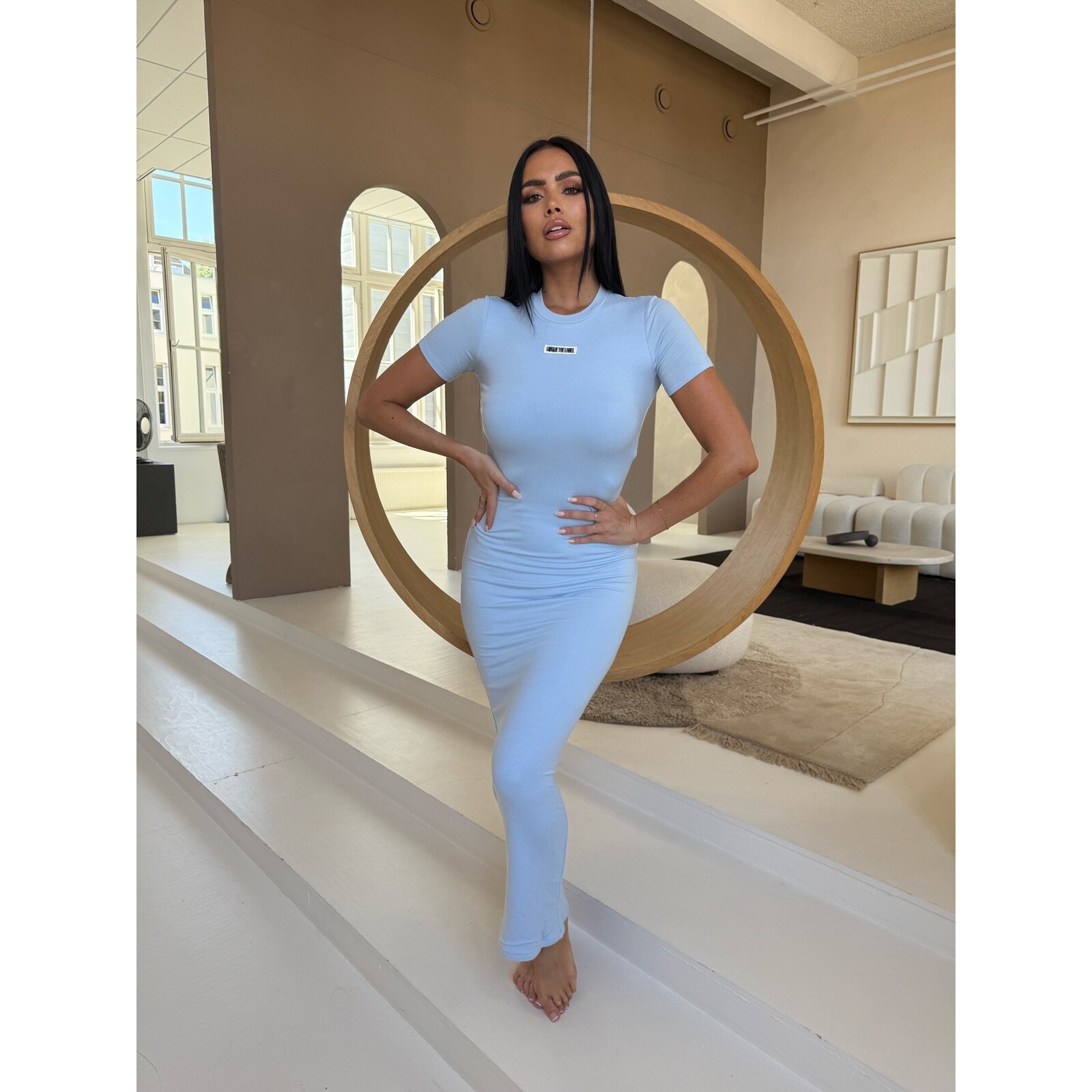 Unique The Label Rib Dress Donna Unique Sky Blue  The Label
