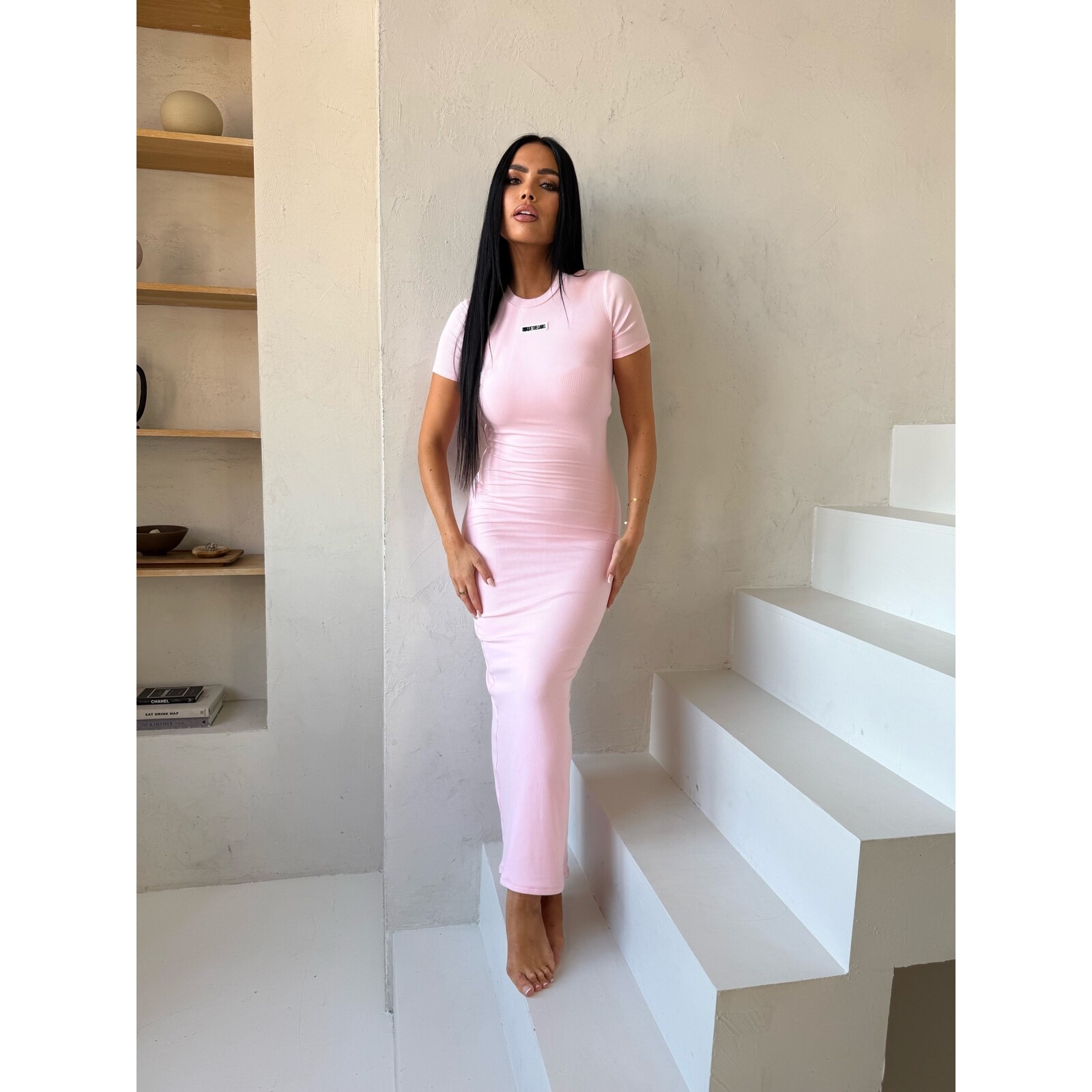 Unique The Label Rib Dress Donna Unique Powder Pink The Label