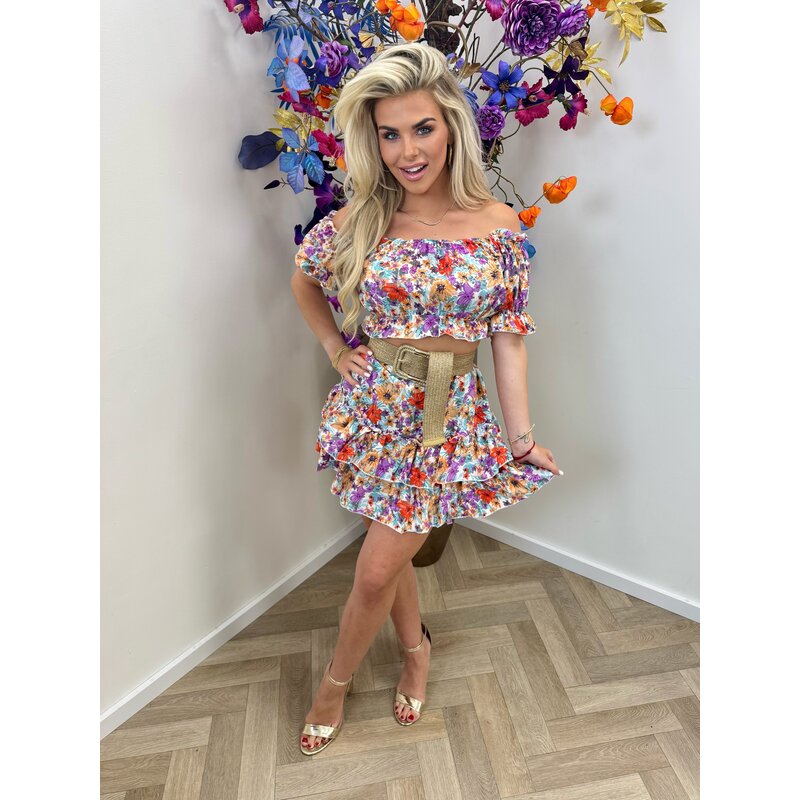 2 Delige Set off shoulder flowers Purple FL387-1 (Web only)