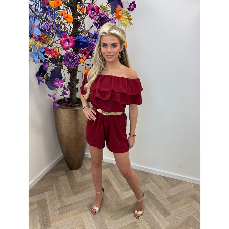 Jumpsuit Ruffle Off Shoulder Bordeaux