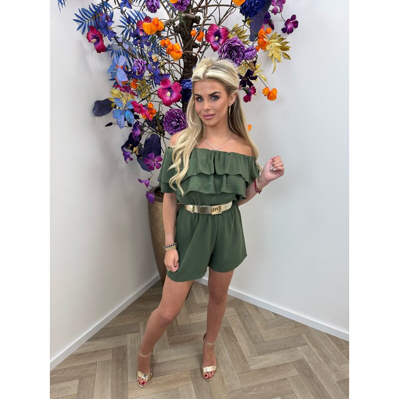 Jumpsuit Ruffle Off Shoulder Army