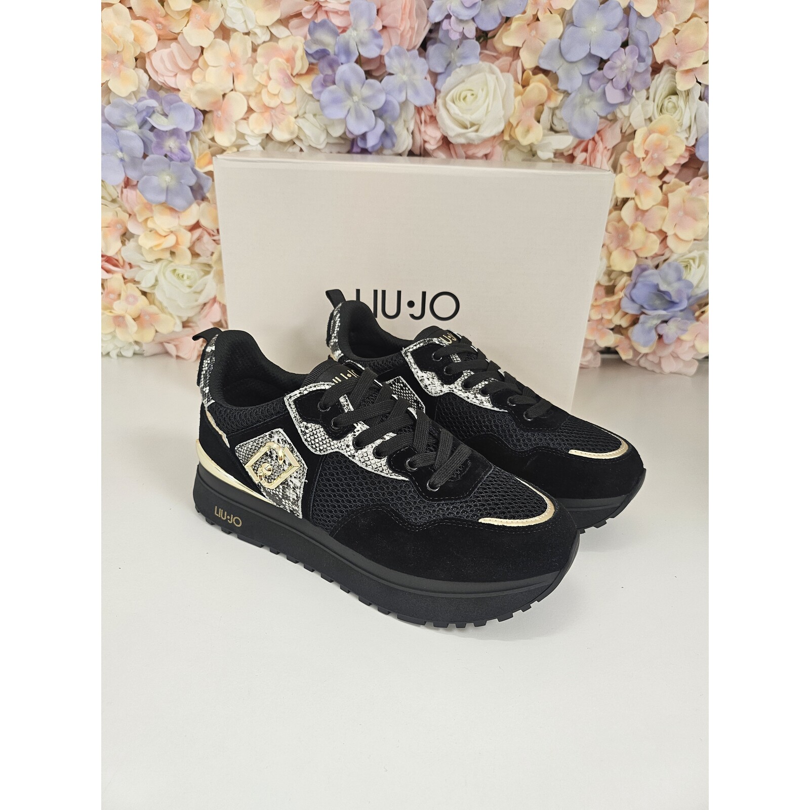 Liu-Jo Sneakers Maxi Wonder Cow Suede Mesh Printed Phyton Black 1806 Liu Jo